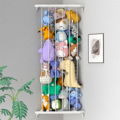 Image of Stuffed Animal Storage Wood Stuffed Animals Shelf with Adjustable Length Large Corner Plush Toy Organizers Holder for Room Organization Plushies Storgae Hmmock