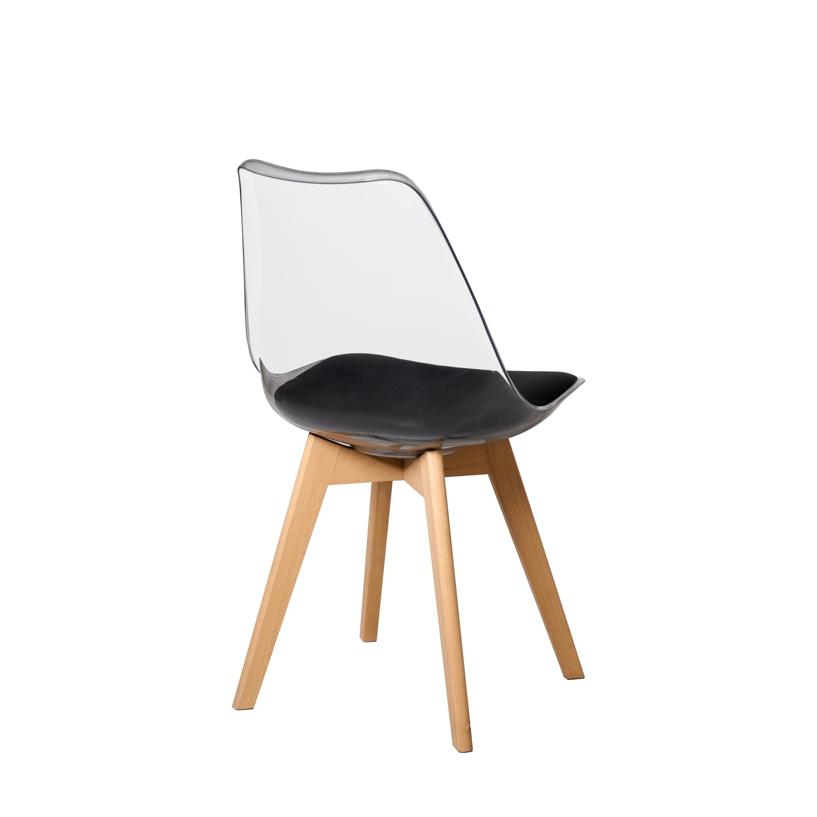 6er Set Esszimmerstuhls, Gepolsterter Esszimmerstuhl mit Transparenter Rückenlehne, Moderner, Einfacher Esszimmerstuhl, Küchenstuhl mit Buchenbeinen – Schwarzes PU-Leder