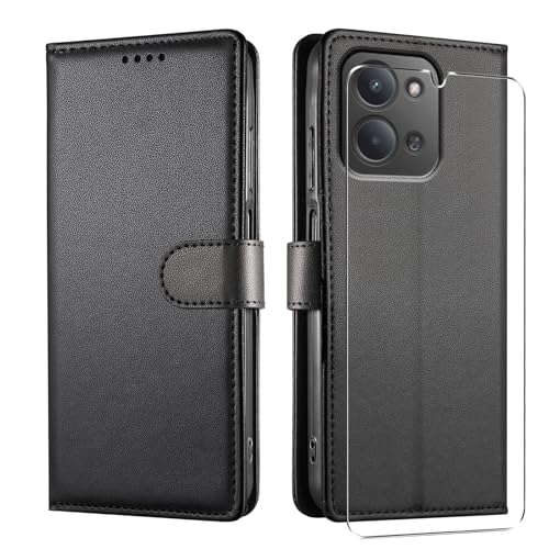 JUNETOP Funda para Xiaomi Redmi 15C / Poco C85 con Protector de Pantalla, Carcasa Libro con Tapa Piel Cuero PU de Calidad [Protección RFID]   Negro
