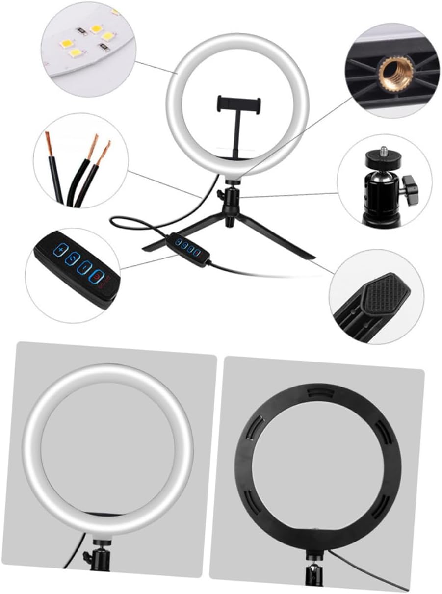 10-Inch USB Phone Tripod with Adjustable Three-Color Selfie Fill Light, Remote, Metal Stand for Live Streaming and Photography – Black