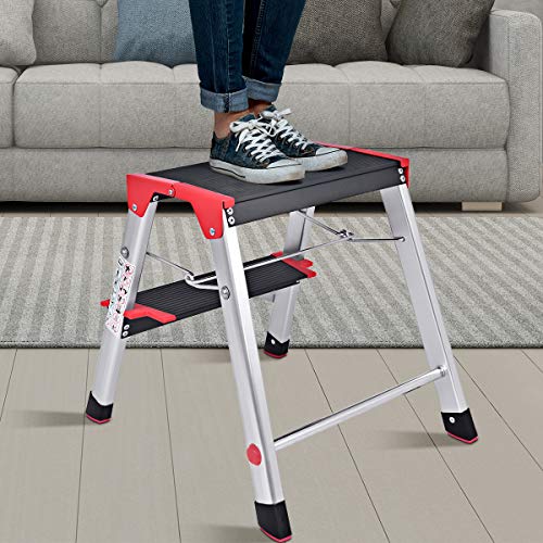 Giantex Aluminum Step Ladder, Lightweight Folding Non-Slip 2 Foot Aluminum Ladder, 330lbs Capacity Wide Pedal Heavy Duty Step Stool Folding for Household Work Use
