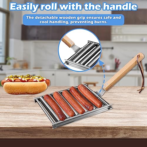 Rodillo para hot dogs para parrilla acero inoxidable con mango de madera miniatura 5