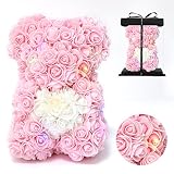 Rosenbär- Rosen Teddybär Mit Box, 10 Zoll künstliche Rose Blumenbär, Geschenke Für Freundin, Jahrestag Geschenk Für Sie, Geschenk Für Muttertag, Valentinstag, Jubiläum und Brautduschen (Hell-Pink)