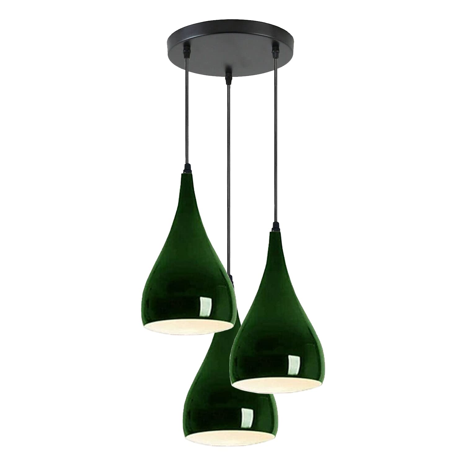 3 Head Pendant Light, Green Metal Teardrop Cluster Ceiling Light Fitting, E27 Hanging Light Shade for Kitchen Island, Dining Room, Living Room, Bedroom | Adjustable Cable | Industrial Vintage Style