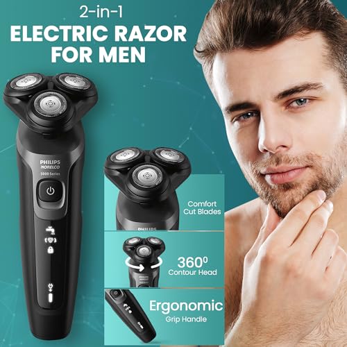 Image of Philips Electric Shavers for Men, Rechargeable AquaTouch Mens Electric Shaver Wet and Dry with Comfort Cut Blades and Click-on Precision Trimmer, Cordless Electric Razors with 5D Flex Head