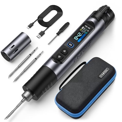Image of FNIRSI HS-03 Cordless Soldering Iron Kit, 2600mAh Battery Portable Soldering Iron, 212-842F, 3s Fast Heating, 5-Level Temp, 0.96 inch IPS Display Soldering Iron for Electronics Repair, DIY, PCB