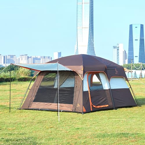 Image of KTT Large Tent 6-12 Person,Family Cabin Tents,Straight Wall,3 Doors and 3 Windows with Mesh,Waterproof,Big Tent for Outdoor,Picnic,Camping,Family,Friends Gathering.