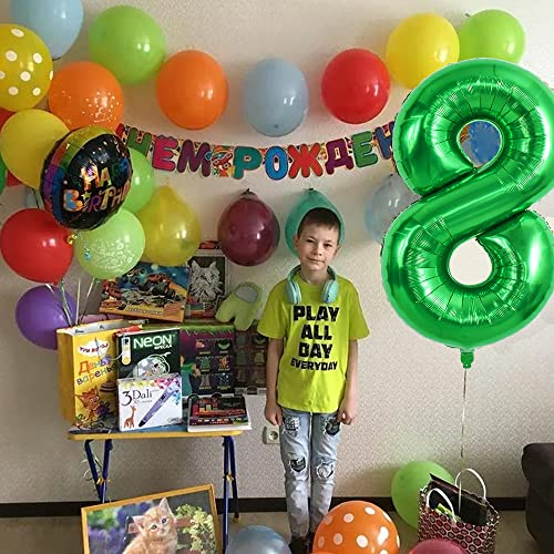 Image of TONIFUL 40 Inch Dark Green Number 8 Balloon Foil Mylar, Self Standing Birthday Party Decorations, for Wedding, Bridal Shower, Engagement, Anniversary