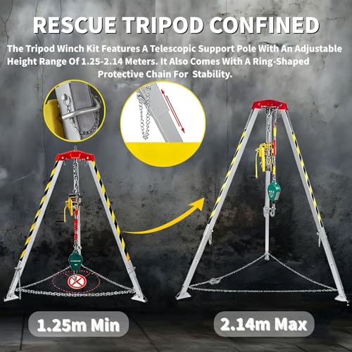 Trípode de rescate regulable de aluminio con cabrestante anticaídas para tuberías 7