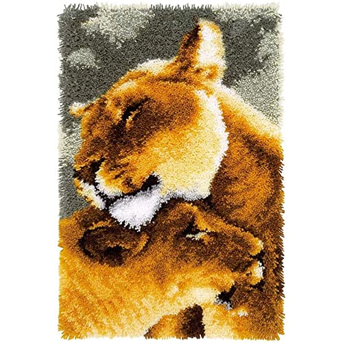 LBDLBD DIY Animal Kit De Tapis De Crochet À Point Noué - Lion Mère Fils Grande Taille Coussin Crochet Pet Tapis De Sol, Artisanat Inachevé Home Door Mat Décor, Soulager L’Ennui Cadeau De Noël pour M Cover