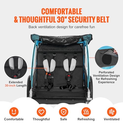 Image of VEVOR Bike Trailer for Toddlers Kids, Single & Double Seat Options, 2-in-1 Canopy Carrier with Strong Frame Converts to Stroller, Tow Behind Foldable Child Bicycle Trailer with Universal Coupler