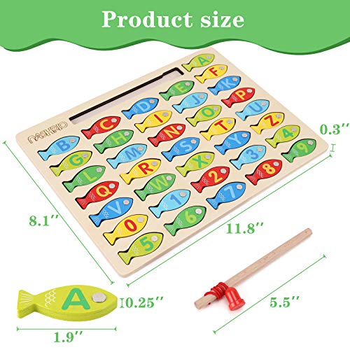 Magnetic Wooden Fishing Game Toy for Toddlers, Alphabet Fish Catching Counting Games Puzzle with Numbers and Letters, Preschool Learning ABC and Math Educational Toys for 3 4 5 Years Old Girl Boy Kids