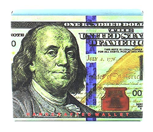 Li Vegan Leather Wallet for Men - Bifold Wallet with top-flap 2 ID Windows, 7 cards, 2 inner slots & 2 cash compartments - 100 Dollar Bill Print Slim Billfold Men's Wallet with Gift Box