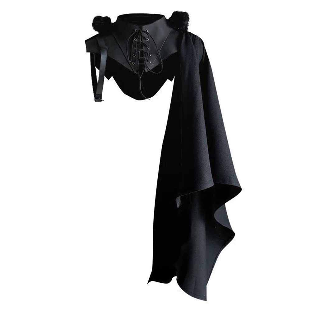 Kewing Men's Black Medieval Vintage Hooded Cloak,/Wo Vintage Punk Viking Warrior Cavalier Shawl Halloween Cosplay Accessory