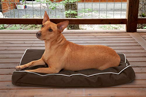 Image of Furhaven Water-Resistant Pillow Dog Bed for Medium /Small Dogs w / Removable Washable Cover - Indoor & Outdoor Solid Polycanvas Mattress - Espresso, Medium