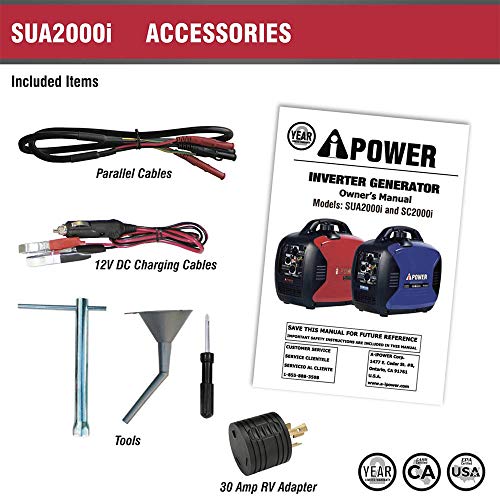 A-iPower SUA2000i 2000-Watt Portable Inverter Generator Gasoline-Powered, Red