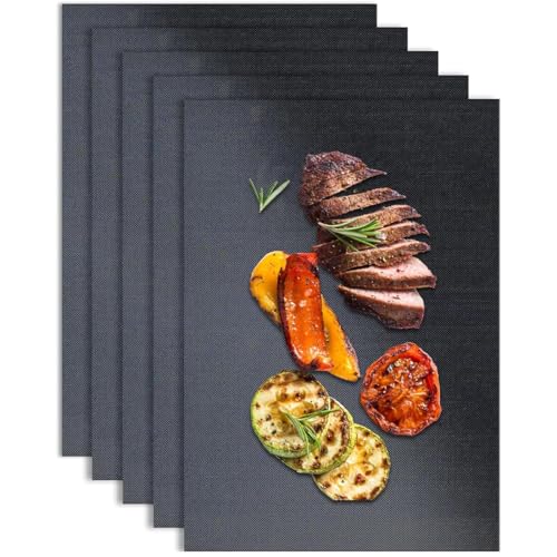 OIXEYA Tapis de Cuisson Set de 5Feuille de Cuisson pour Barbecue et Four 40 * 30cm Tapis Barbecue Anti-adhésif Réutilisable pour Barbecue à Gaz, Charbon ou Électriques