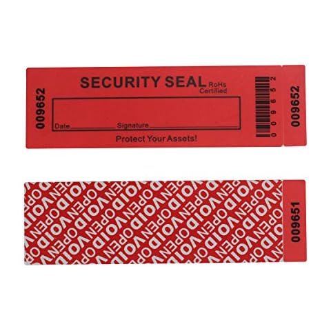 Paquete de 50 pegatinas de transferencia total 100% evidente garantía de seguridad anuladas / etiquetas/sellos (rojo, grande, 35 x 120 mm, números de serie triples - TamperSTOP) Cover