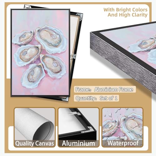 Image of Pastel Blue Oyster Shell Poster Abstract Beachy Shell Canvas Wall Art Trendy Colorful Coastal Shell Picture Prints Painting For Home Living Room Kitchen Restaurant Wall Decor 16x24in Framed