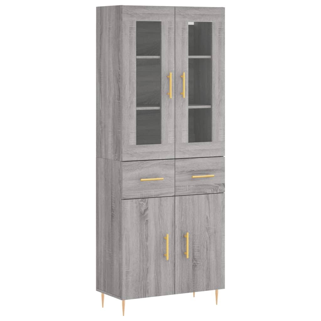 vidaXL Witrynka szary dąb sonoma 69,5x34x180cm materiał drewnopochodny, kredens, komoda z szufladami, szafka do przedpokoju, szafka, komody do salonu