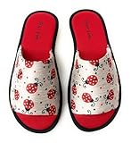Garzón.Pantuflas Abiertas para Mujer, Diseño de Mariquitas Rojas,Zapatillas de Casa.Verano.Suela Especial Parquet. (Rojo, Una talla, Sistema tallas calzado EU, Adulto, Mujer, Números, mediano, 37)