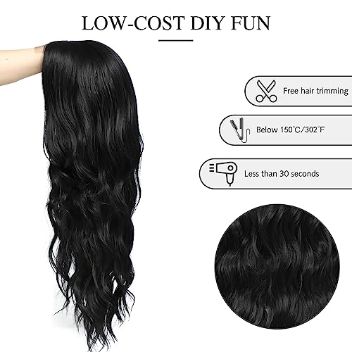 Yamel Hair Wigs Long Black Wig Synthetic Natural Long Hair Wig 26 Inch Adjustable Curly Wavy Middle Part Lace Front Wigs for Women Lady - Image 3