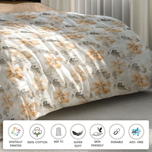 Image of LANE LINEN 400TC Morrison Bloom Super King Size Bedsheet with 4 Pillow Cases | 100% Cotton Digital Print Bedding Set (2.74 M x 2.74 M) | Modern Floral Pattern for Luxurious Comfort (Brown Floral)