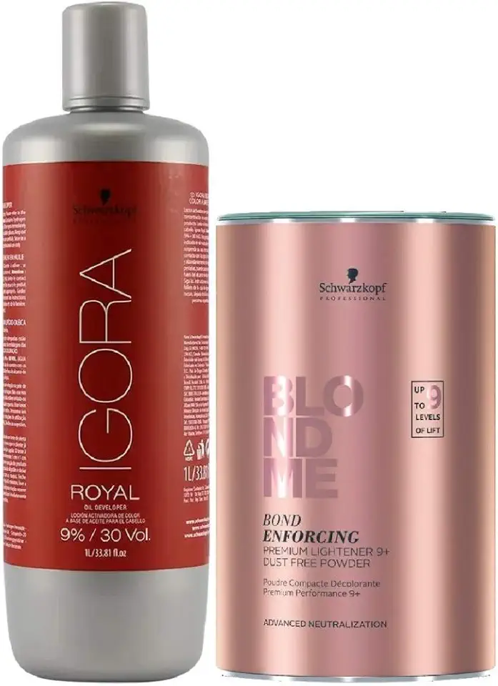 Kit Descoloração Blond Me Premium 9+ 450g E ÁGua Oxigenada Igora Royal 9% 30vol Schwarzkopf