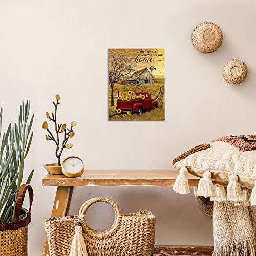 Farmhouse Bathroom Wall Art Rustic Red Truck Sunflower Bathroom Pictures Wall Decor Country Old Barn Windmill Painting Canvas Prints Modern Home Framed Artwork Decorations For Kitchen Bedroom 12"X16" #TOP1
