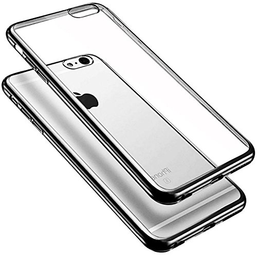 Funda iPhone 6/6S [Marco Color Cromo] [Efecto Metálico] [Liquid Crystal] [Silicona TPU Flexible] [Transparente] [Protección Grosor Fino]