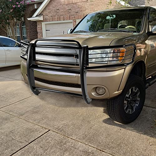 Hecasa Steel Grille Guard Compatible With 2000-2006 Toyota Tundra 2001-2004 Sequoia Bull Bar Front Bumper Grill Grille Guard Protector Brush Push Bar Black Power Coated #TOP1