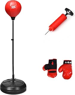 GYMAX Punching Ball, Inflatable Free Standing Boxing Ball with Boxing Gloves, Air Pump and Holder, Height-adjustable Punch...