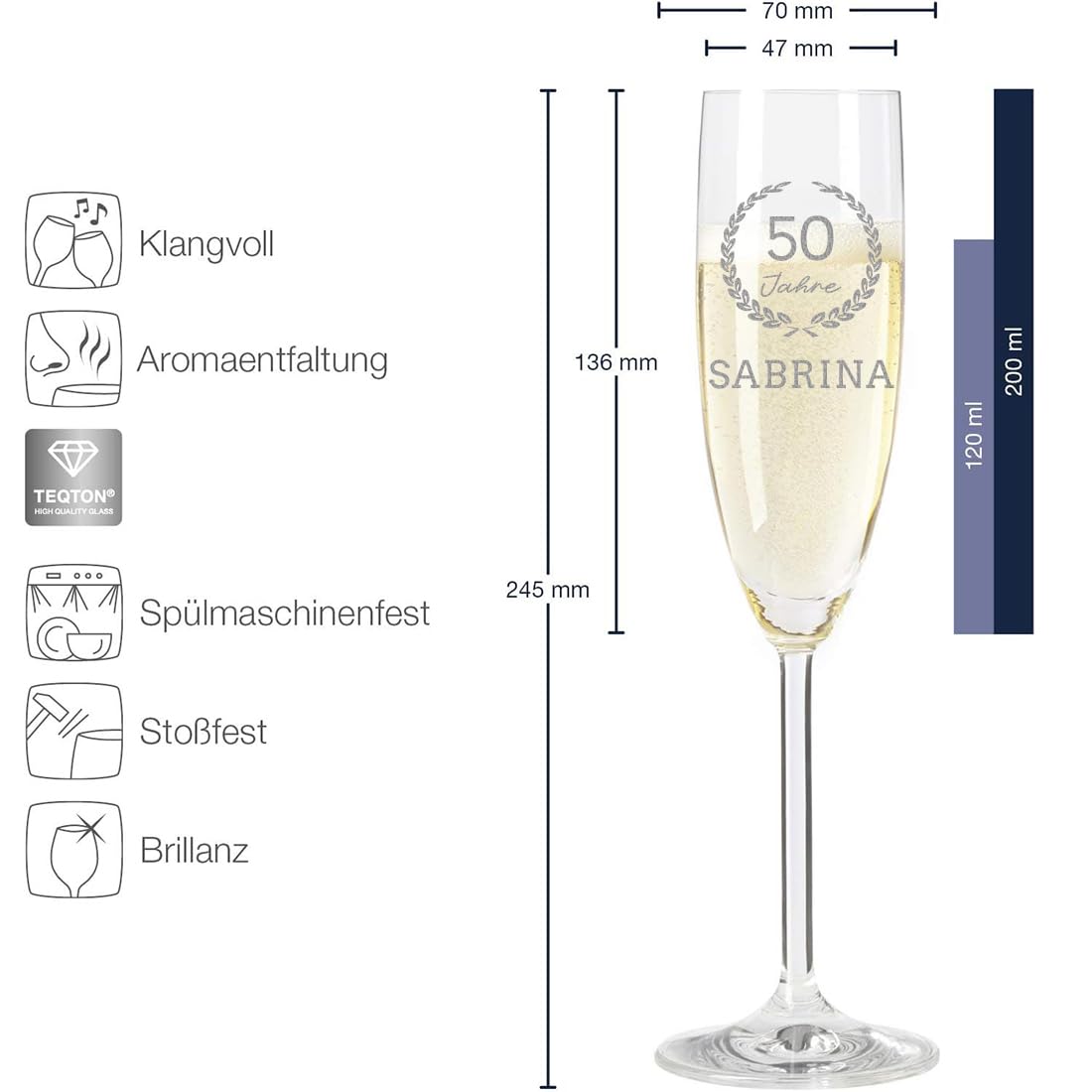 polar-effekt 3-teiliges Set Sektgläser & Holzbox mit personalisierter Gravur - beinhaltet 2 Gläser & Kiste aus Fichtenholz - Geschenk zum Geburtstag & Jubiläum