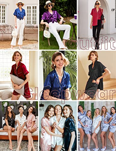 Image of Ekouaer Silk Pajamas for Women Short Sleeve Sleepwear Soft Button Down Loungewear 2 Piece Satin Pjs Shorts Set