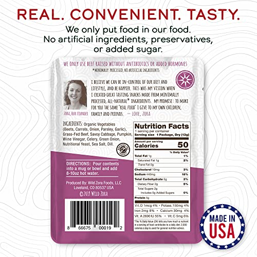 Wild Zora Instant Keto-Friendly Soups 5-Pack Variety, Broth Made with Grass-Fed Beef, Free-Range Chicken, and Vegetables, Gluten-Free, Low Carb, No Added Sugar, Flavorful Pantry Staples - 0.5oz/13g