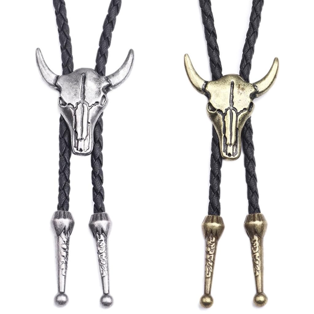 Cravatte da Cowboy, Fibbia Testa di Bue Rilievo da 2 Pezzi for Uomo, Donna, Sposo