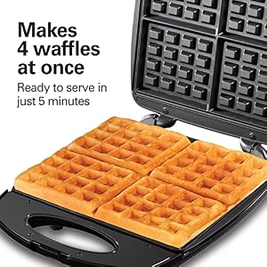 Hamilton Beach Non Stick Belgian Waffle Maker with Indicator Lights Makes 4 4 x 5 Mini Waffles Hashbrowns or Keto Chaffles at Once Compact Design for Easy Storage Black Stainless Steel 26020