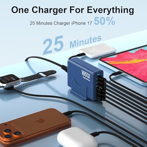 Image of 165W Charging Station, 6 Port Desktop Charger, 3 Ports 40W Blue