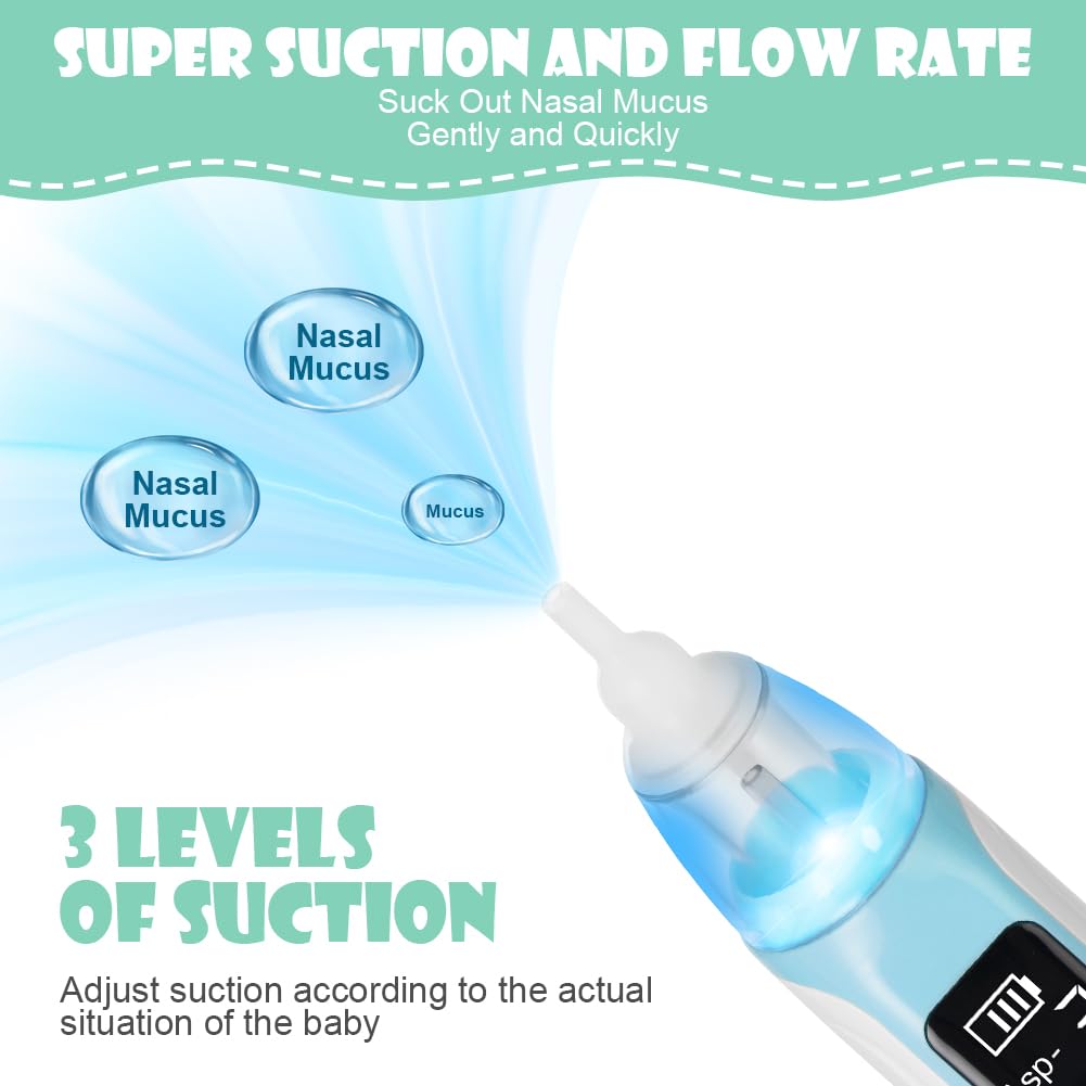 URAQT Nasal Aspirator Baby, Electric Baby Nose Sucker with 4 Silicone Tips Nose - Image 3
