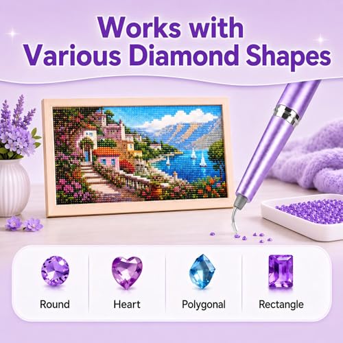 Image of SUBFIX Wireless Electric Diamond Art Pen, Vacuum Diamond Painting Pen No Wax Needed, 150 Ergonomic Tip, Quiet Lightweight & Rechargeable Diamond Art Accessories for Adults (Purple)