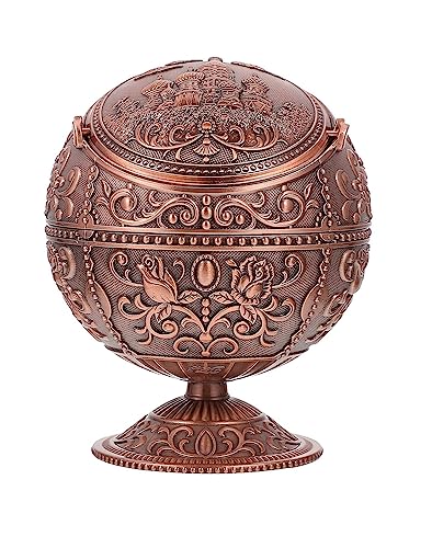 LUTFI Cendriers Cendrier Coupe-Vent Vintage avec Couvercle en métal, cendrier de Table à cigares Portable, cendrier à Cigarettes Globe Bar-Restaurant(Copper Red)