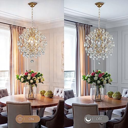 BESTIER Gold Modern Pendant Chandelier Crystal Raindrop Lighting Ceiling Light Fixture Lamp for Dining Room Bathroom Bedroom Livingroom 3 E14 Bulbs Required Diameter 40 cm Height 45 cm - Cosy Home Interiors BESTIER Gold Modern Pendant Chandelier Crystal Raindrop Lighting Ceiling Light Fixture Lamp for Dining Room Bathroom Bedroom Livingroom 3 E14 Bulbs Required Diameter 40 cm Height 45 cm - Image 5