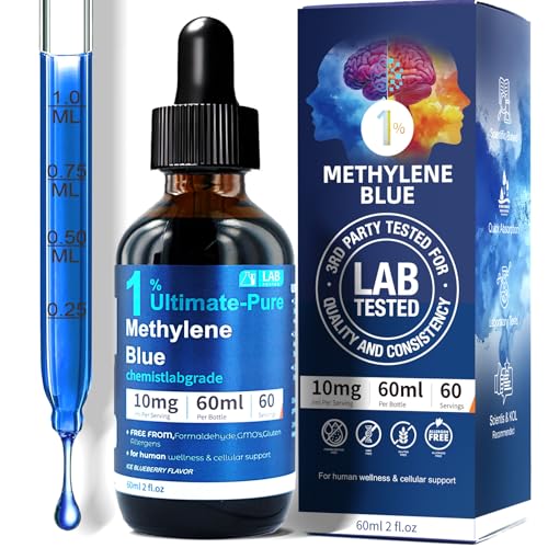 Methylene Blue 1% Solution | 10mg/ml for Humans | Third-Party Lab Tested of Ultra High Purity | 60ml Liquid Drops | Formaldehyde & Alcohol-Free | Beginner-Friendly Formula (2FL.OZ)