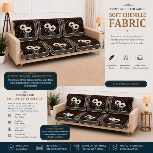 Image of Homerz Premium Chenille Fabric Sofa Cover | Soft, Durable & Dustproof | Decorative Couch Cover (Florida Coffee, 6 (3+2+1) Seater, Seat Cover with Backrest)