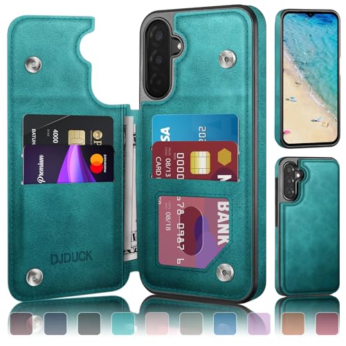 DJDUCK Designed for Samsung Galaxy A17 5G Case Wallet with Card Holder, [Magnetic Clasp Cover] [RFID Blocking Leather Protection] Shockproof Women Men Cases for Samsung A17 Blue Green