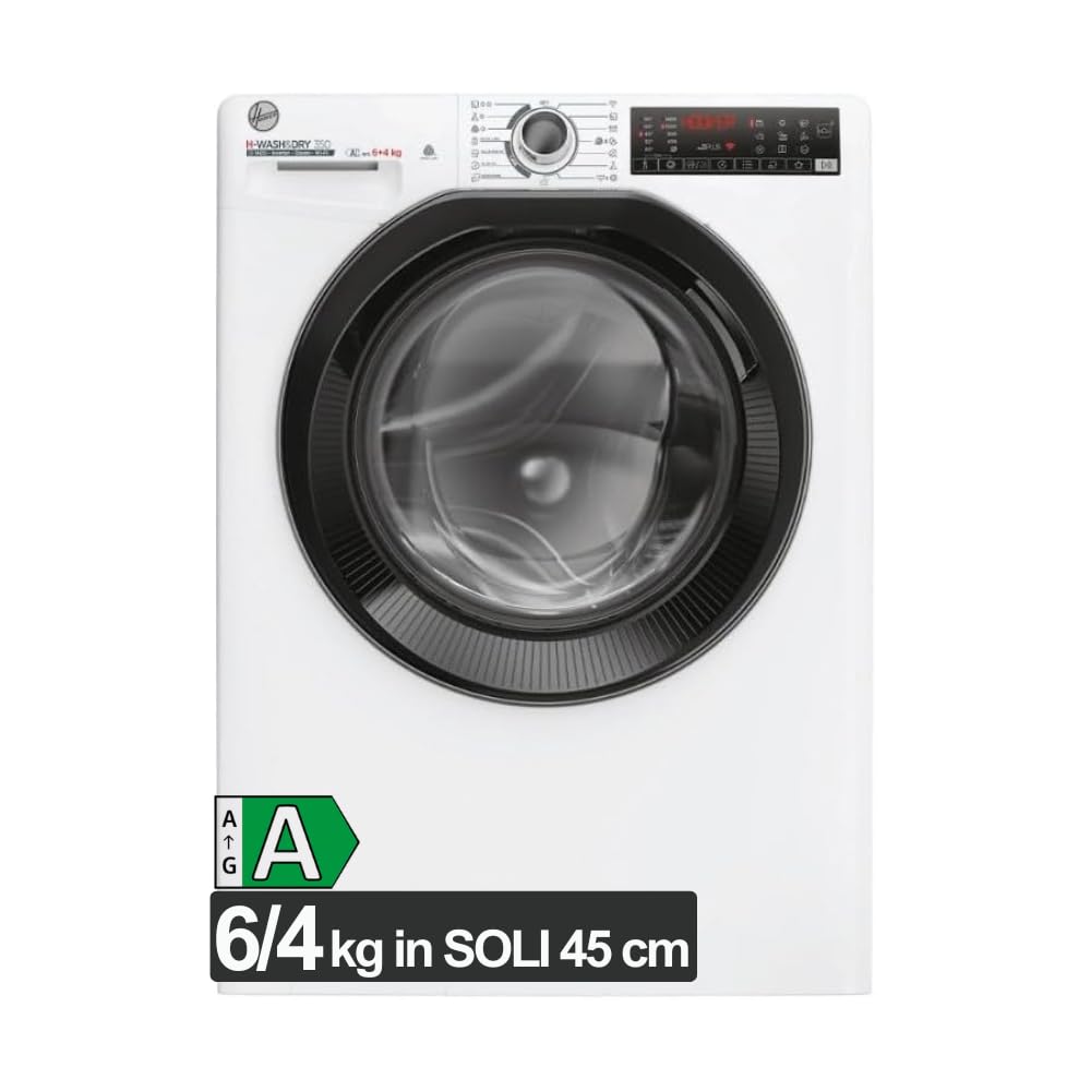 H-WASH&DRY 350 Lavasciuga Stretta Slim 45 cm Classe A, 6/4 Kg, 1400 RPM, Controllo Remoto Avanzato e Contenuti Extra (Wi-Fi + BLE), Bianco, Libera Installazione, L x P x A (cm) 60x45x85