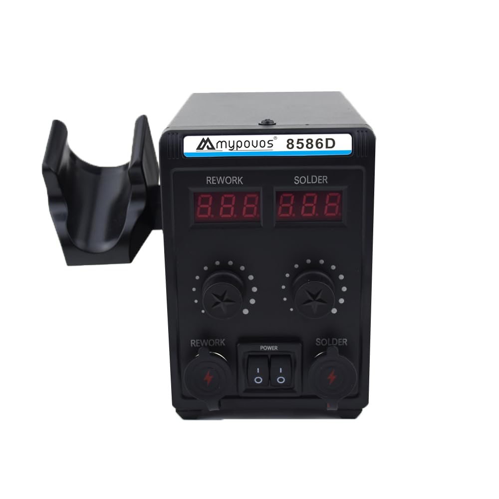 MYPOUOS 8586D - Stazione di saldatura a 110 V, display LCD 2 in 1, display digitale Dual SMD Stazione di rilavorazione a pistola ad aria calda e saldatore, 750 W