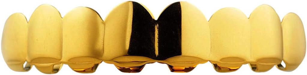 NIV'S BLING - 18K Gold Plated Stainless Steel Grillz - 8 Tooth Gold Teeth Hip Hop Dental Grill - 8 Top, 6 Bottom Set