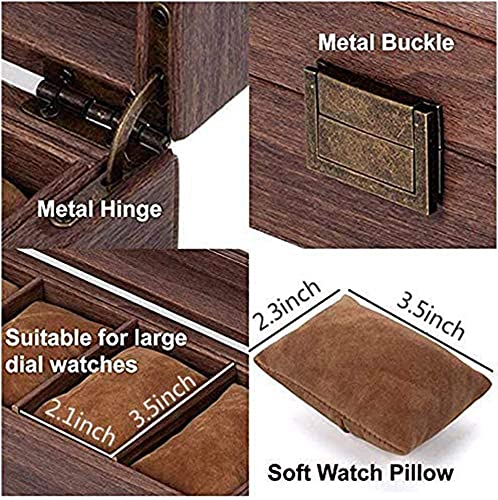 Image of House of Quirk Wooden Look 10 Slot Watch Box Organizer Watch Case with Glass Top Antique Lock