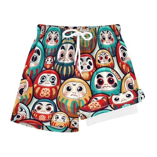 YANENDIE Boy Swim Trunks with Compression Liner Multiple Daruma Boys Swim Shorts Quick Dry Beach Shorts